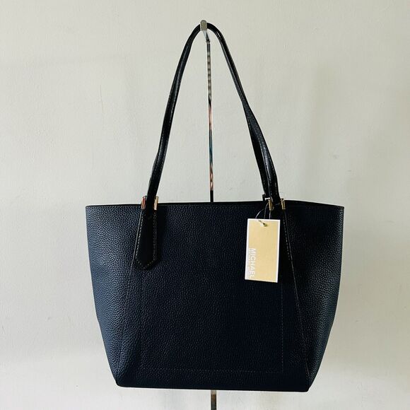 MICHAEL KORS Kimberly Navy Black Leather Small Bonded Tote Bag - Picture 5 of 10